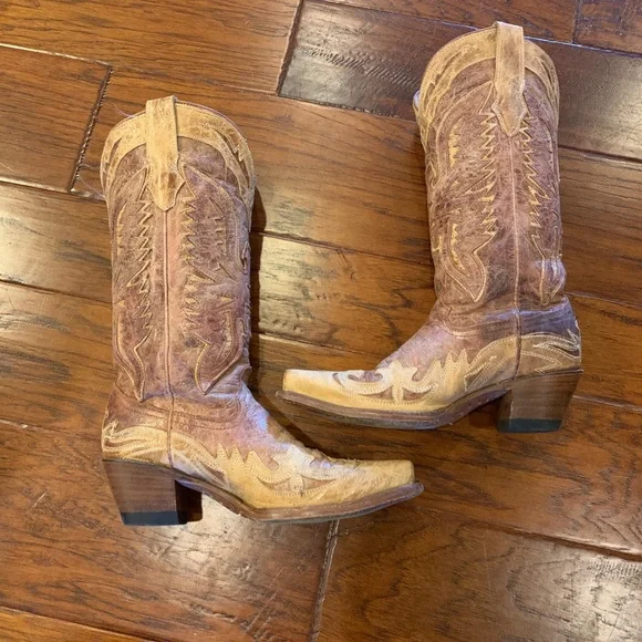 Corral Light Tan Snip Toe Cowboy Cowgirl Boots 7.5 Item # 112 - Picture 1 of 9